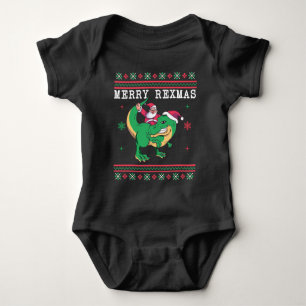 Dinosaur Santa T-Rex Ugly Christmas Sweater Baby Strampler