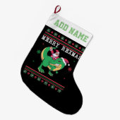 Dinosaur Santa T-Rex Ugly Christmas Sweater Großer Weihnachtsstrumpf (Vorderansicht (hängend))