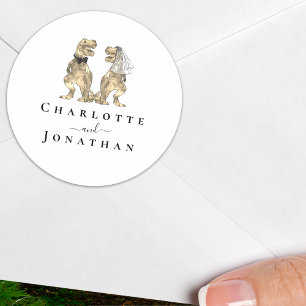 Dinosaur Schwarz-Weiß-Hochzeit Personalisiert Runder Aufkleber
