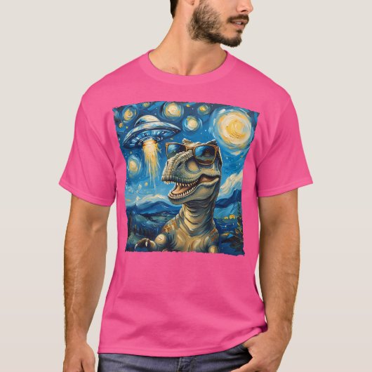 Dinosaur Selfie Van Gogh Style Alien T-Shirt (Vorderseite)