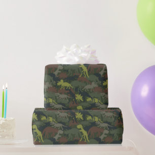 Dinosaur Silhouette Camouflaged Geburtstagsgeschen Geschenkpapier