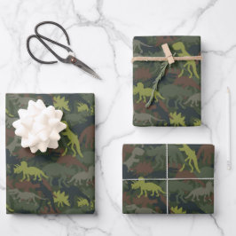 Dinosaur Silhouette Camouflaged Geburtstagsgeschen Geschenkpapier Set