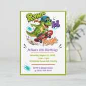 Dinosaur Skateboard Freestyle Geburtstag Einladung (Stehend Vorderseite)