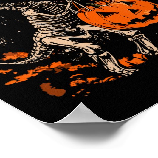 Dinosaur Skeleton Beängstigend Pumpkin Moon Hallow Poster (Ecke)