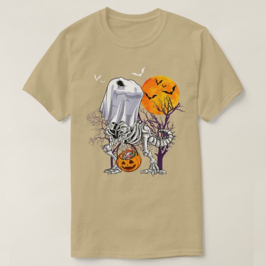 Dinosaur Skeleton Funny Halloween Candy Pumpkin T-Shirt (Design vorne)