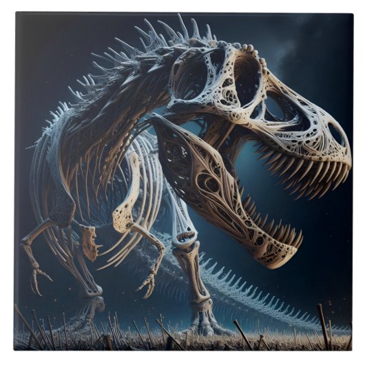 Dinosaur Skeleton Roaming an einer alten Landschaf Fliese (Vorderseite)
