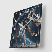 Dinosaur Skeleton Roaming an einer alten Landschaf Quadratische Wanduhr (Winkel)