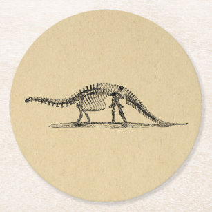 Dinosaur Skeleton Vintag Art Runder Pappuntersetzer