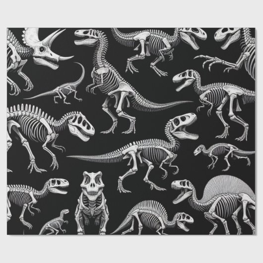 Dinosaur Skeletons Weiße Fossile Knochen Geschenkpapier (Flach)
