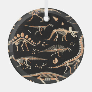 Dinosaur Skelette, Fossilien, vintage Muster. Ornament Aus Glas