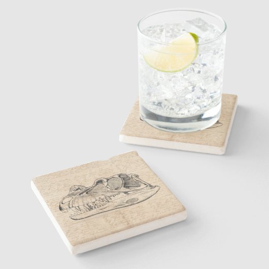 Dinosaur Skull Illustration & Antique Script Paper Steinuntersetzer (Seitenansicht)