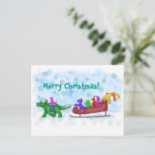 Dinosaur Sleigh Ride Feiertagspostkarte (Stehend Vorderseite)