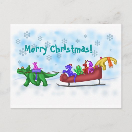 Dinosaur Sleigh Ride Feiertagspostkarte (Vorderseite)