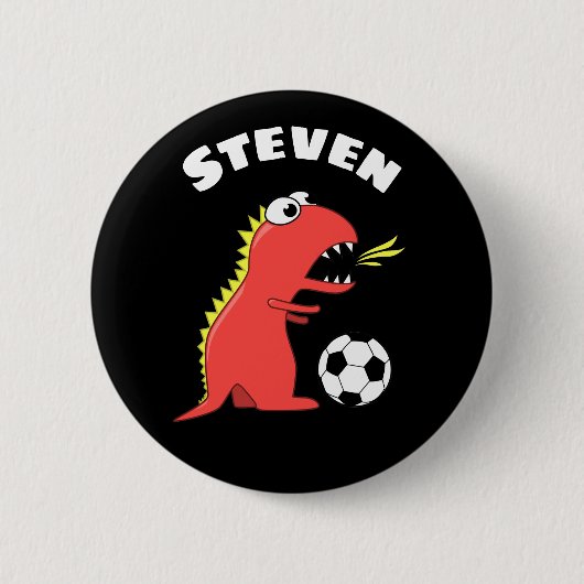 Dinosaur Soccer Player Funny Kids Name Button (Vorderseite)
