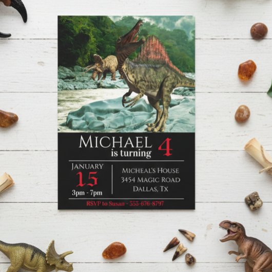 Dinosaur Spinosaurus Landscape Geburtstagsfeier Einladung
