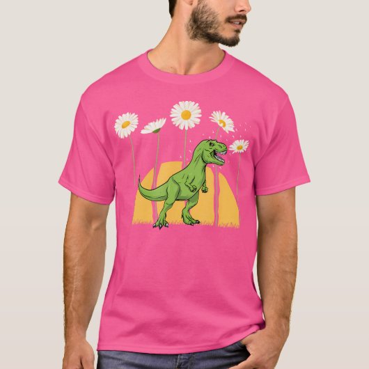 Dinosaur Spring Sunset Towering Daisy Flowers Dino T-Shirt (Vorderseite)