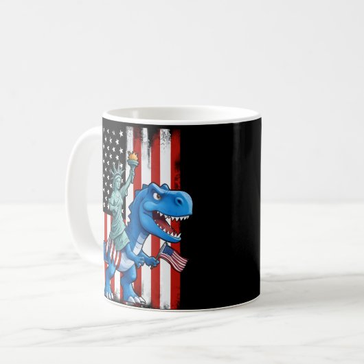 Dinosaur Statue Liberty 4. Juli Amerikanische Flag Kaffeetasse (Vorderseite Links)