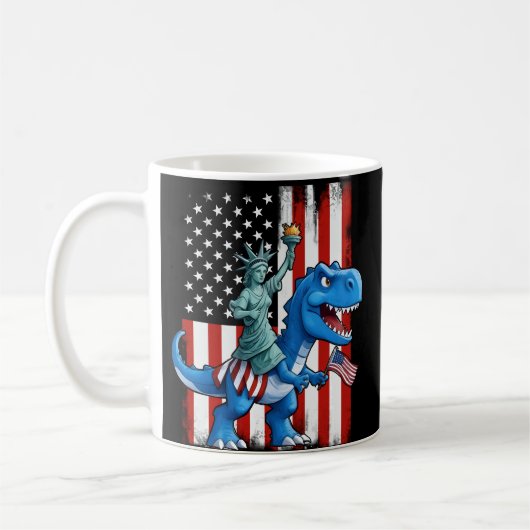 Dinosaur Statue Liberty 4. Juli Amerikanische Flag Kaffeetasse (Links)