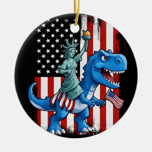 Dinosaur Statue Liberty 4. Juli Amerikanische Flag Keramik Ornament (Vorne)