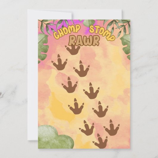 Dinosaur Stomp Chomp Rawr 1. Party Einladung (Rückseite)