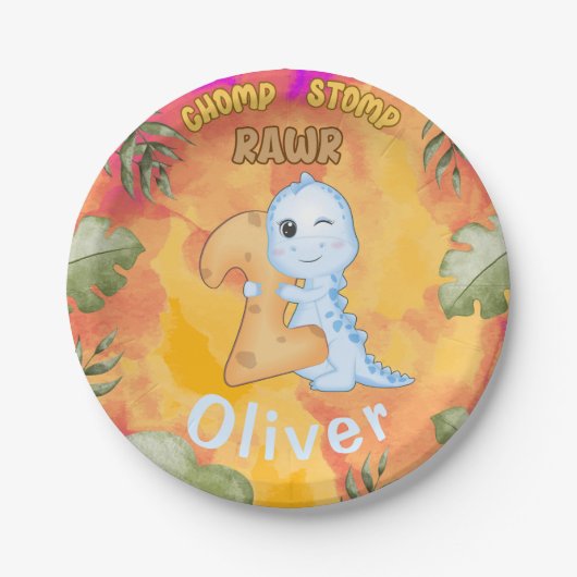 Dinosaur Stomp Chomp Rawr 2. Party Pappteller (Vorderseite)