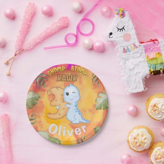 Dinosaur Stomp Chomp Rawr 3. Party Pappteller (Party)