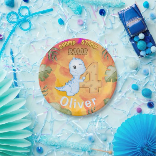 Dinosaur Stomp Chomp Rawr 4. Party Pappteller (Party)