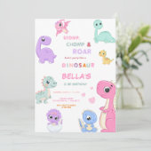 Dinosaur Stomp Chomp Rawr Birthday GIRL Party Einladung (Stehend Vorderseite)
