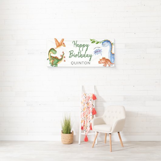Dinosaur Stomp Chomp Rawr Birthday Party Banner (Insitu)