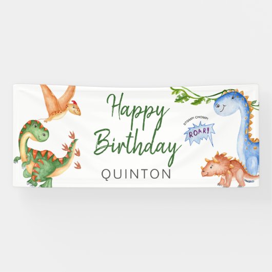 Dinosaur Stomp Chomp Rawr Birthday Party Banner (Horizontal)