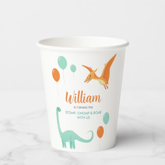 Dinosaur Stomp Chomp Rawr Birthday Party Boy Pappbecher (Rückseite)