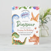 Dinosaur Stomp Chomp Rawr Birthday Party Einladung (Stehend Vorderseite)