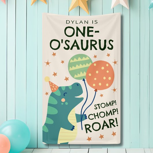 Dinosaur Stomp Chomp Roar 1. Geburtstag Party Banner