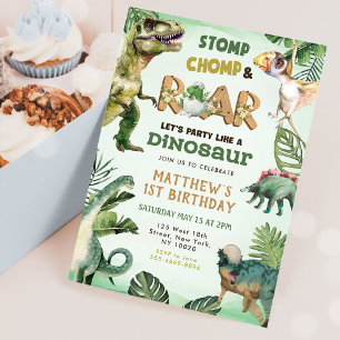 Dinosaur Stomp Chomp Roar 1. Geburtstag Party Boy Einladung