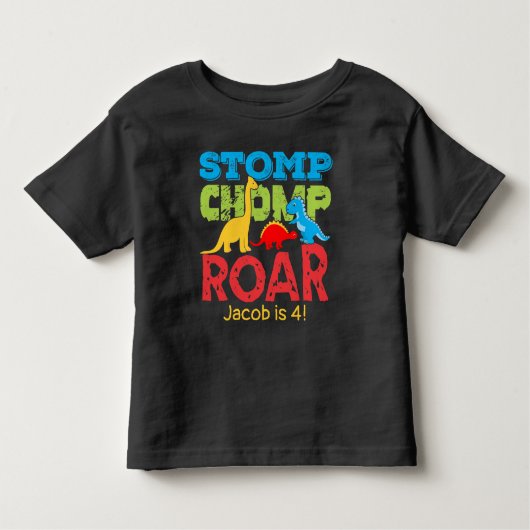 Dinosaur Stomp Chomp Roar Birthday Boy Kleinkind T-shirt (Vorderseite)