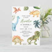 Dinosaur Stomp Chomp Roar Geburtstagsfeier Einladung (Stehend Vorderseite)