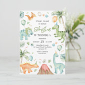 Dinosaur-Stomp-Chomp-Roar-Geburtstagsfeier Einladung (Stehend Vorderseite)