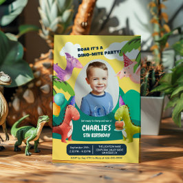 Dinosaur Stomp Chomp Roar Geburtstagsfeier Foto Einladung