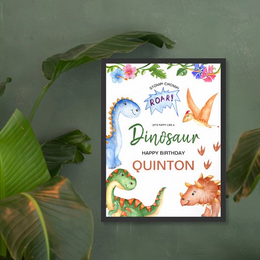 Dinosaur Stomp Chomp Roar Geburtstagsparty Poster
