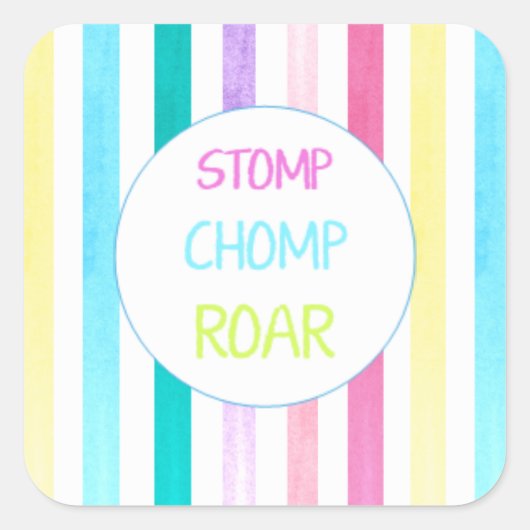 Dinosaur Stomp Chomp Roar Stripe Quadratischer Aufkleber (Vorderseite)