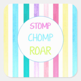 Dinosaur Stomp Chomp Roar Stripe Quadratischer Aufkleber