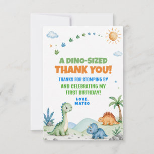 Dinosaur Stomp Chomp Wasserfarbe Erster Geburtstag Dankeskarte