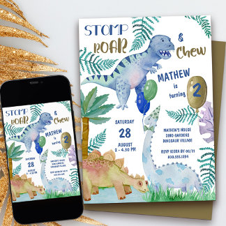 Dinosaur Stomp Roar und Chew Boys Geburtstagsparty Einladung