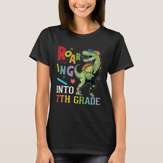 Dinosaur Student Roaring Into 7th Grade First Day T-Shirt (Vorderseite)