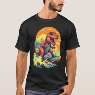 Dinosaur Surfboard Beach Surfing Rex Dinosaur Surf T-Shirt