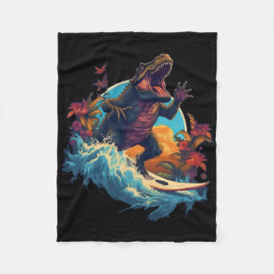 Dinosaur-Surfbrett-Strand-Surf-Surfer-Dinosaurier- Fleecedecke