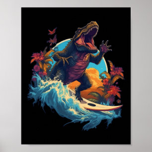 Dinosaur-Surfbrett-Strand-Surf-Surfer-Dinosaurier- Poster