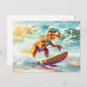 Dinosaur surfing Big Wave Feiertagspostkarte (Vorne/Hinten)