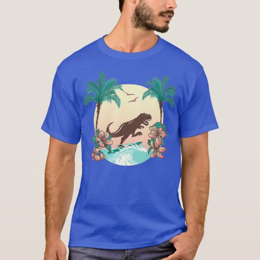 Dinosaur Surfing Hawaii T-Rex Dino Lover T-Shirt (Vorderseite)