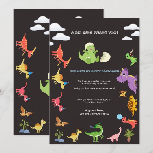 Dinosaur / Süßer Dino-Junge Geburtstag Danke  (Vorne/Hinten)